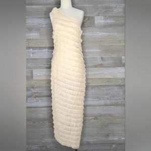 NWT Kimchi Blue Rita Ruffle Light Sand Sheer One-Shoulder Midi Dress